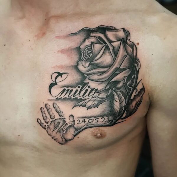 Emilia Chest Tattoo